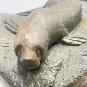 Inuit Eskimo Carved Soapstone Seal Sculpture by Canadian Artist Brisson